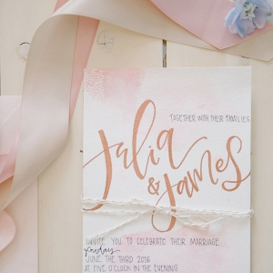 Rose Gold Hand Lettered Wedding Invitations