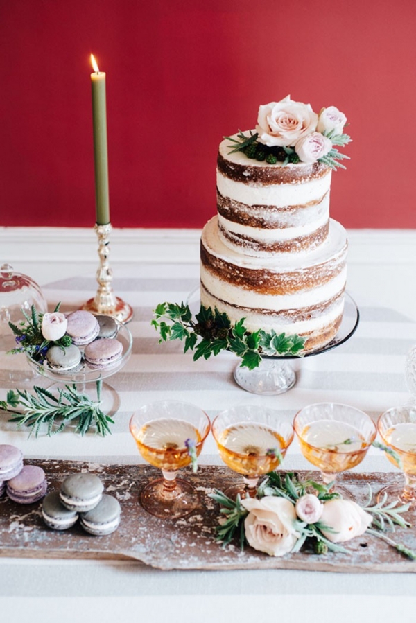 Lilac and Gray Wedding Dessert Display with Champagne Cocktails