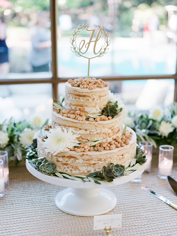 Naked Momofuku Wedding Cake with a Custom Topper and Succulents