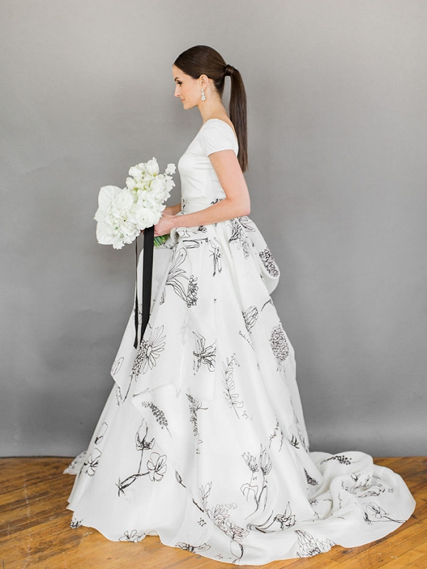 Modern Floral Print Wedding Dress