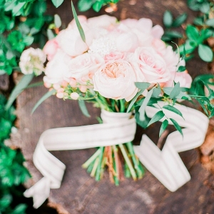 Romantic Garden Rose Bouquet with a Chic Striped Ribbon