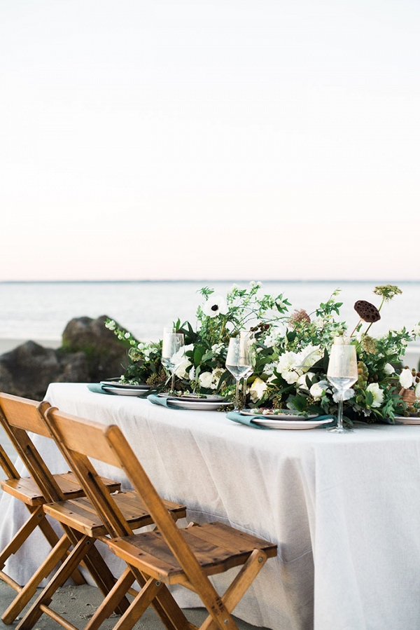 Coastal Head Table with a Greenery and Flower Runner