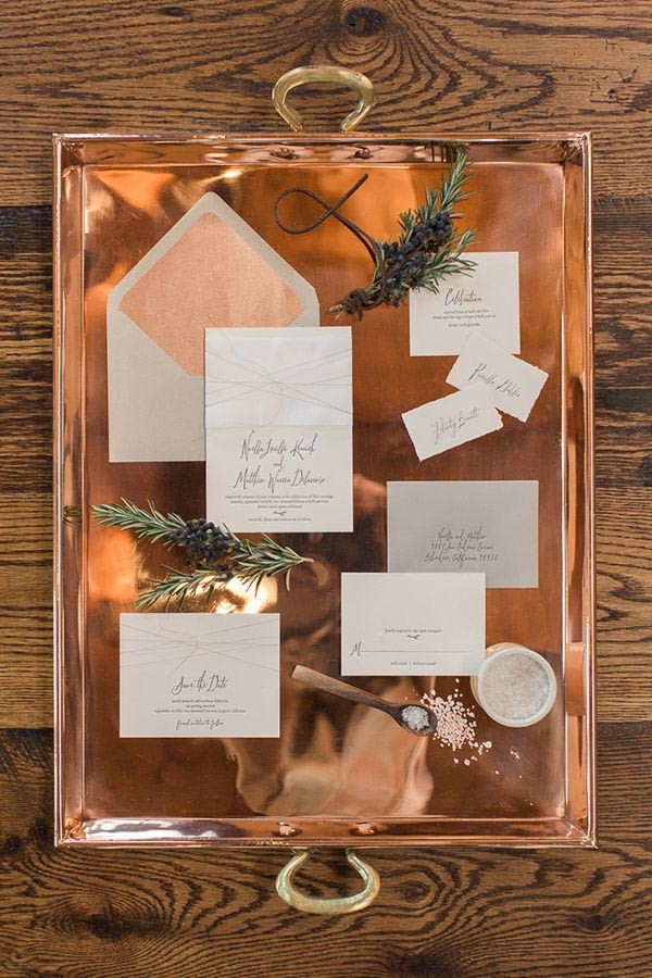 Hand Lettered Invitations on a Copper Tray