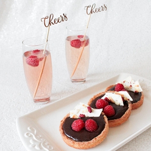 Chocolate Raspberry Tarts and Kir Royale Cocktails