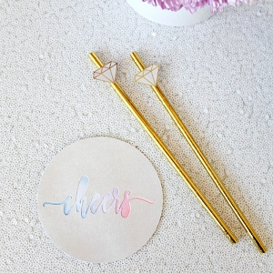 DIY Bridal Shower Cocktail Stirrers and Pastel Watercolor Coasters
