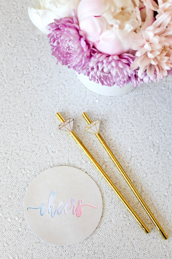 DIY Bridal Shower Cocktail Stirrers and Pastel Watercolor Coasters
