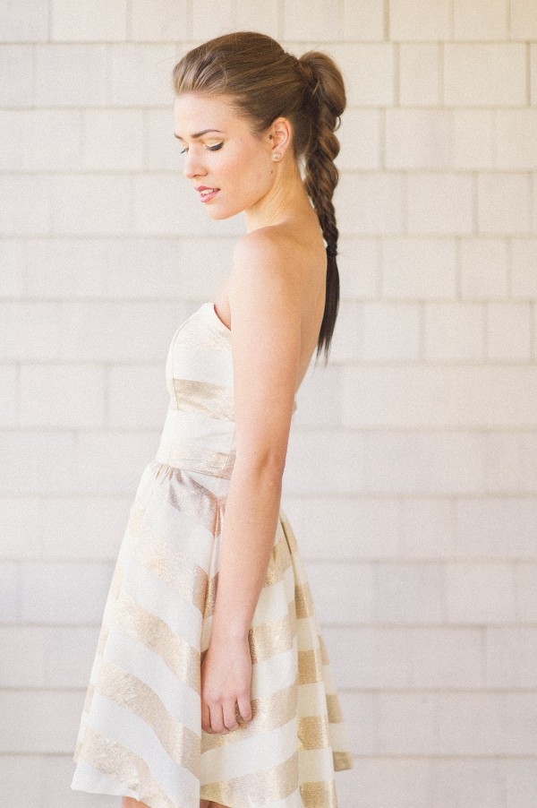 Preppy White and Gold Striped Bridesmaid Dress