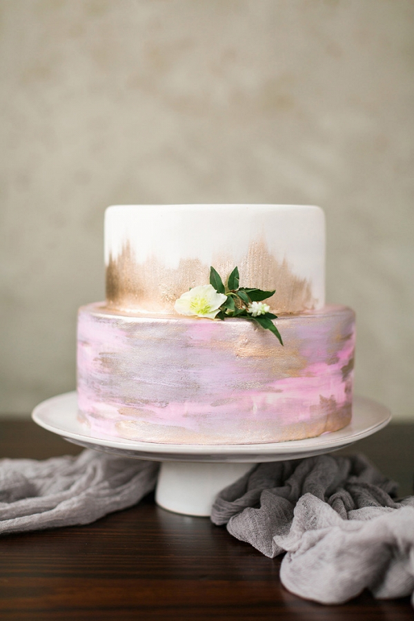Watercolor and Gold Leaf Wedding Cake