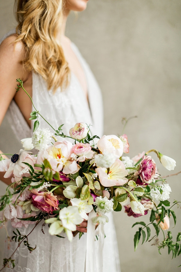 Elegant Peach and Plum Wedding Bouquet