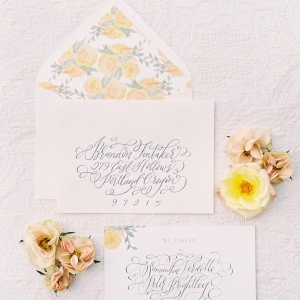 Delicate Floral Print and Calligraphy Wedding Invitation