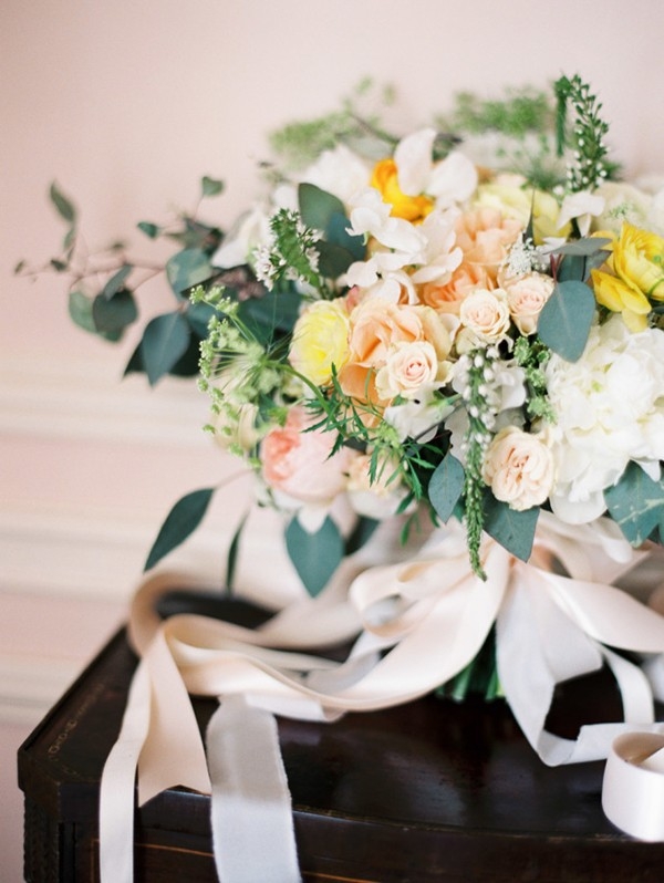 Peach and Yellow Bouquet with Delicate Garden Flowers