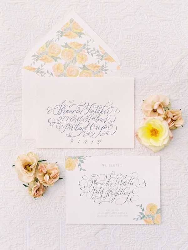 Delicate Floral Print and Calligraphy Wedding Invitation