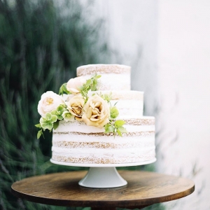 Chic Naked Wedding Cake with Neutral Flowers
