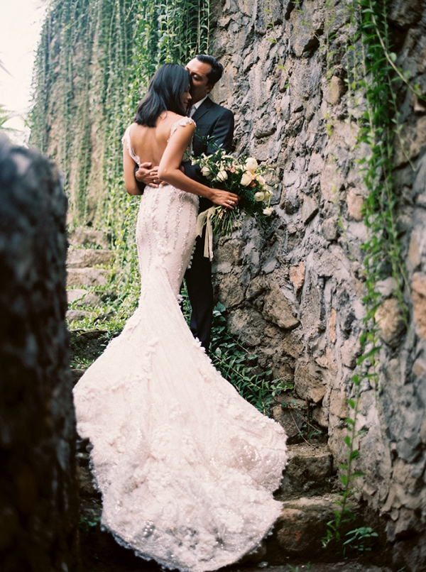 Stunning Wedding Portraits at a Balinese Temple with a Couture Wedding Dress
