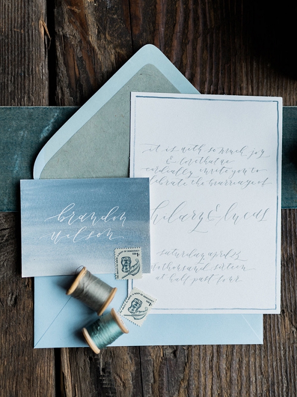 Watercolor and White Ink Wedding Invitations