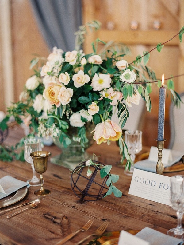 Rustic Farm Table with Natural Flowers and Industrial Decor
