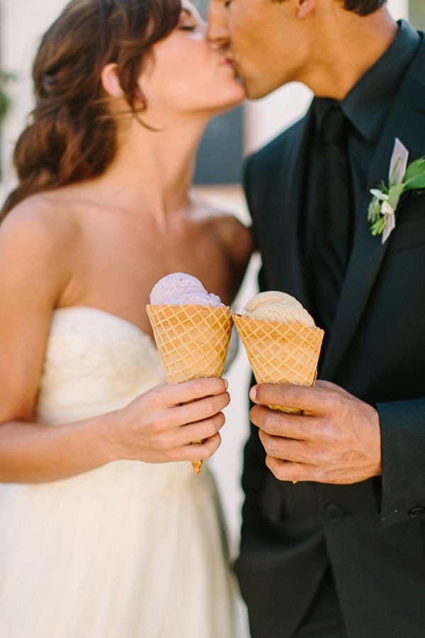 Bride and Groom with Artisan Ice Cream for a Summer Wedding