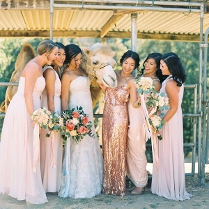 Bridesmaids in Mismatched Blush and Sequin Dresses