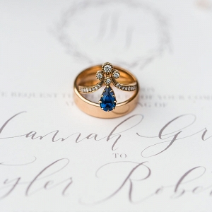 Vintage Sapphire Engagement Ring with a Copper Wedding Band
