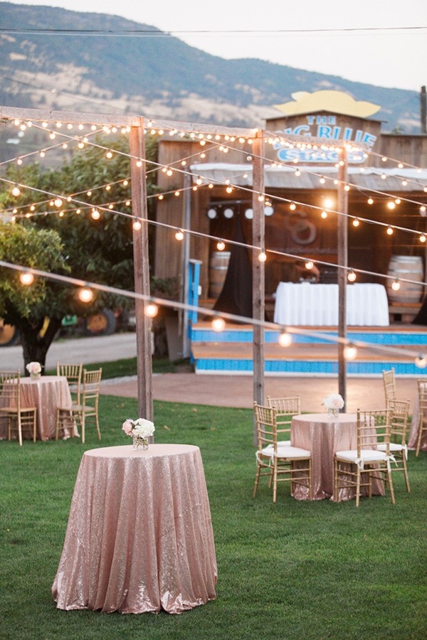 Outdoor Cocktail Hour with Blush Sequin Linens