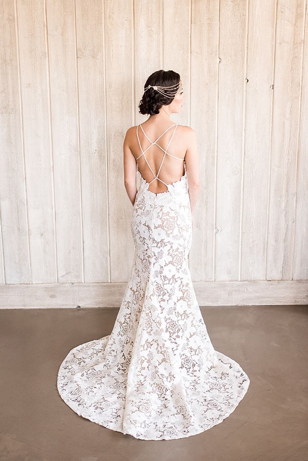 Nude Lace Sheath Dress with an Open Back