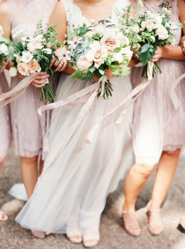 Romantic Lavender Bridesmaids with Lush Garden Bouquets