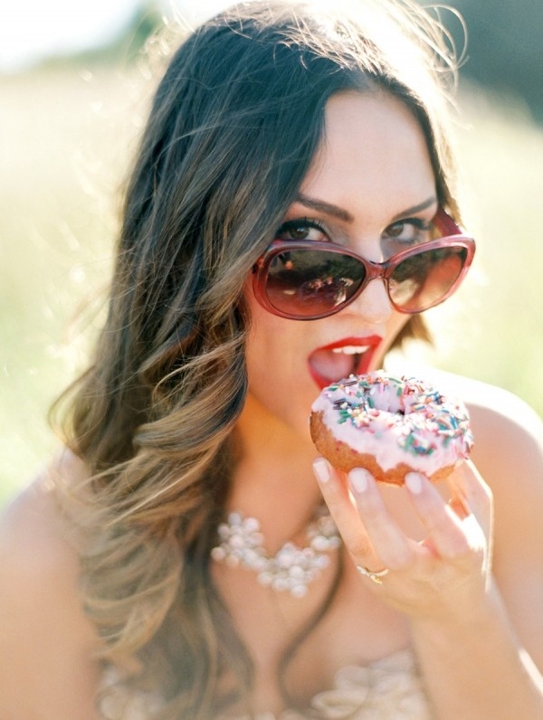 Chic Modern Bride in Sunglasses with a Donut