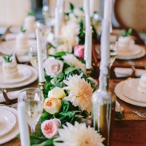 Elegant Botanical Tablescape with a Floral Runner and Taper Candles 