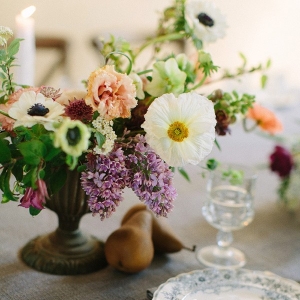 Vintage Compote Centerpiece with Pastel Spring Flowers