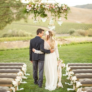 Elegant Winery Wedding Ceremony with a Floral Chandelier