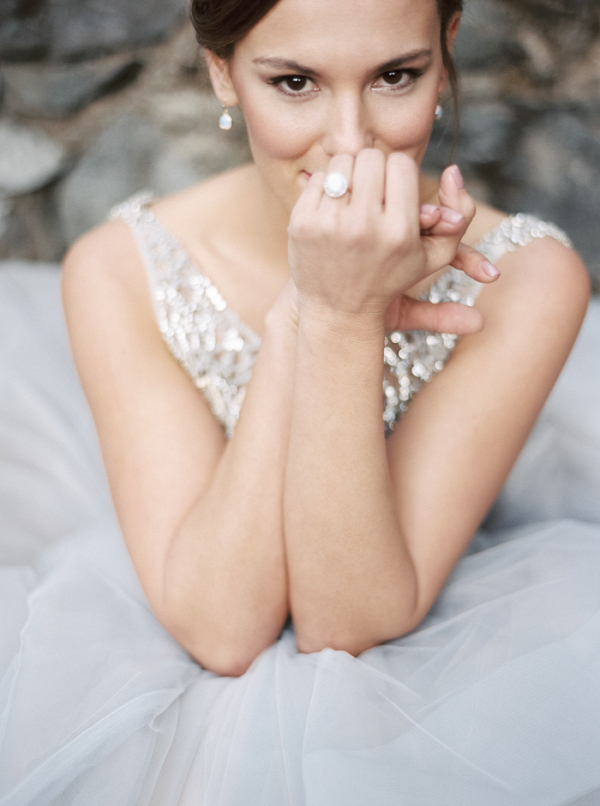 Adorable Cheeky Bridal Portrait with an Opal Engagement Ring