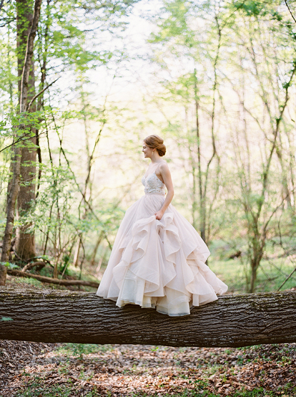 Woodland Bride in a Blush Wedding Dress