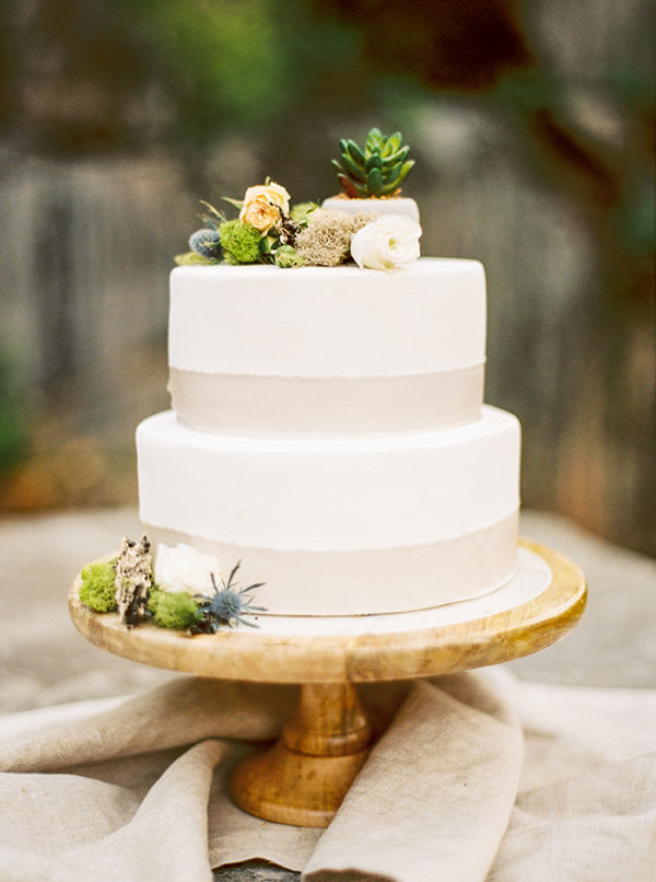 Succulent and Moss Mountain Wedding Cake