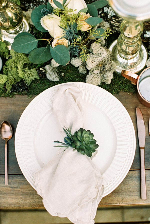 Rustic Bohemian Place Setting with Moss and Copper Details