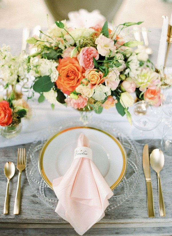 Peach and Gold Place Setting with Cut Crystal