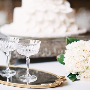 Vintage Champagne Coupes and a White Petal Wedding Cake
