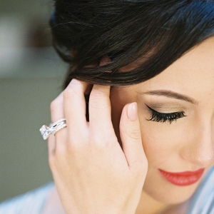 A Modern Emerald Cut Engagement Ring and Dramatic Bridal Makeup