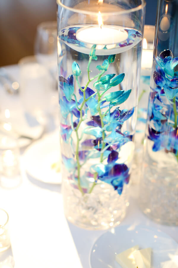 Blue Purple New Jersey Wedding - flowers immersed in water centerpiece