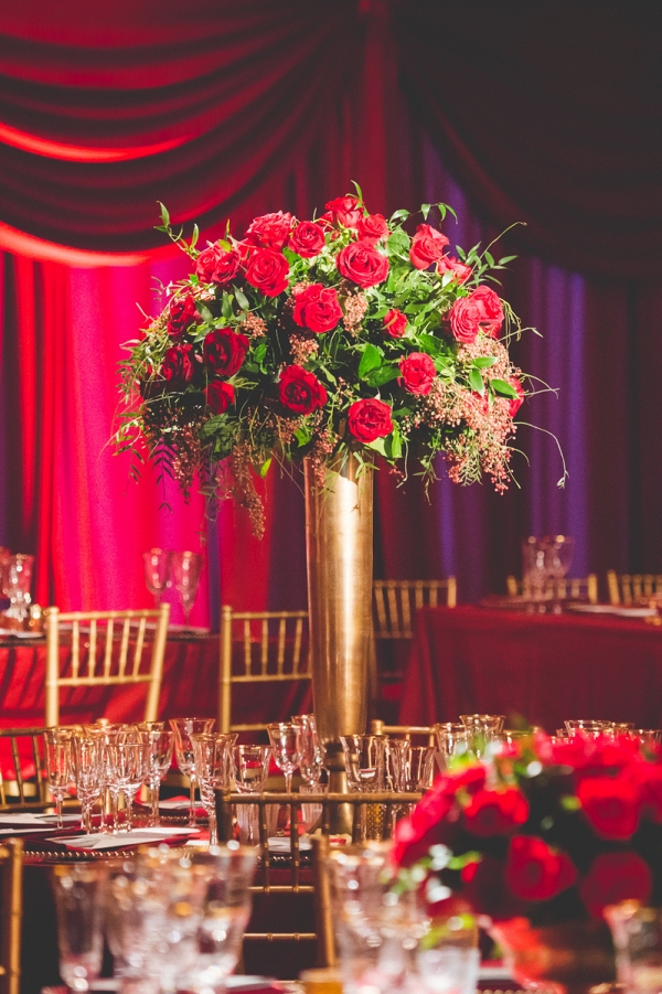 Tall red Gold Floral centerpiece