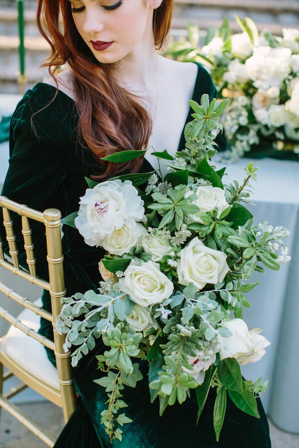 Emerald Gold Wedding greenery bouquet
