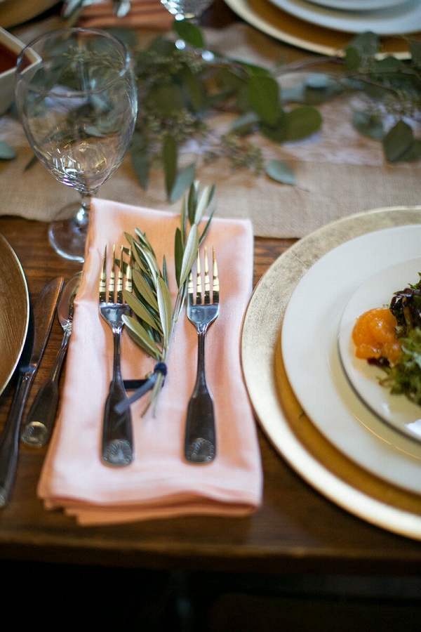 peach and greenery tablescape