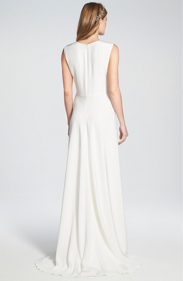 Sleeveless Silk V-Neck Wedding Gown