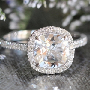 Halo Diamond White Topaz Wedding Ring