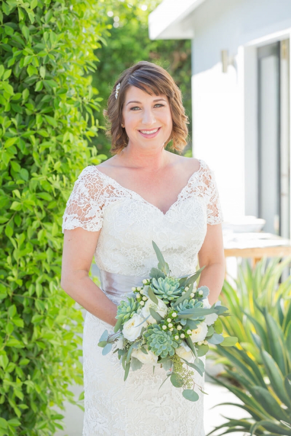 Intimate Palm Springs Destination Wedding - bride with greenery bouquet