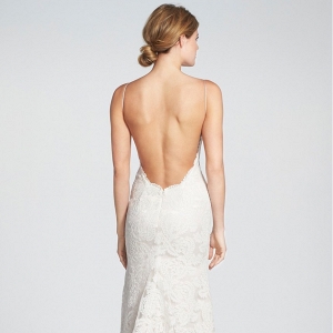 Convertible Cap Sleeve Lace Low Back Wedding Gown - Back view