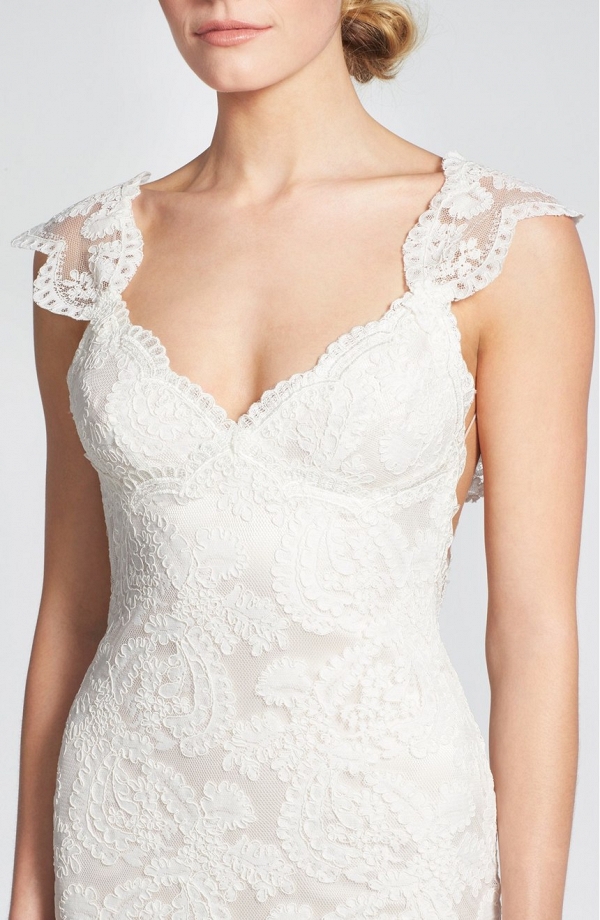 Convertible Cap Sleeve Lace Low Back Wedding Dress