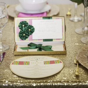 Modern Ghanaian Wedding Inspiration - table setting and kente stationery