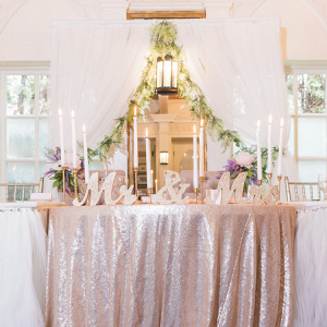 Pastel Vintage Wedding - Head table with sequin and tulle tablecloth
