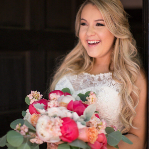 Rustic Elegant Outdoor California Wedding - bride bouquet pink peonies