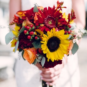 Rustic Tennessee Fall Wedding - Red Yellow Sunflower Fall Bouquet